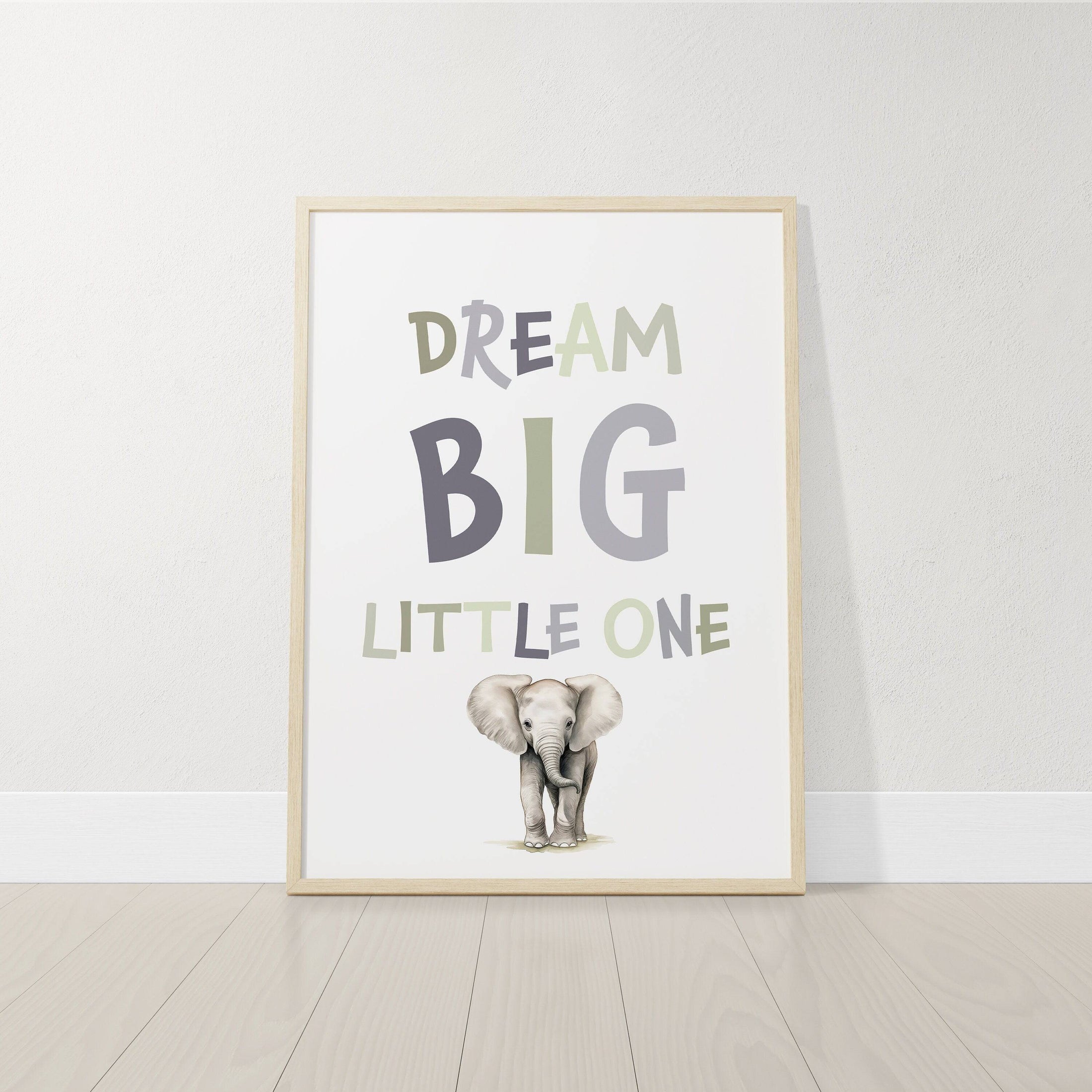 Dream Big Safari Animals, Rainbow and Hot Air Balloon | Green | Set of 3 Nursery Prints - RoseRowanDesign