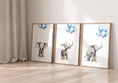 Load image into Gallery viewer, Elephant Nursery Prints | Set of 3 | Blue Balloon Wall Art for Baby Boy's Bedroom - RoseRowanDesign
