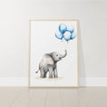 Load image into Gallery viewer, Elephant Nursery Prints | Set of 3 | Blue Balloon Wall Art for Baby Boy's Bedroom - RoseRowanDesign
