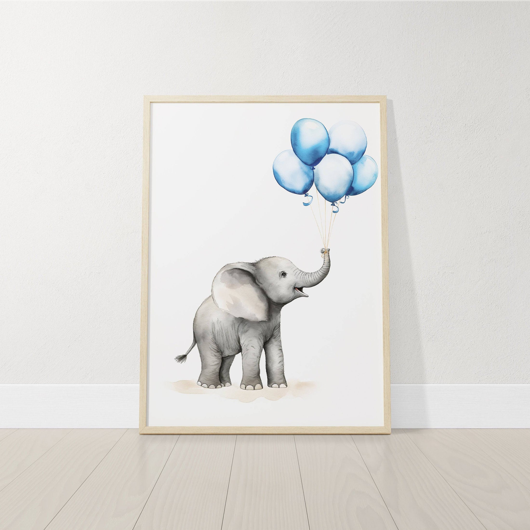 Elephant Nursery Prints | Set of 3 | Blue Balloon Wall Art for Baby Boy's Bedroom - RoseRowanDesign