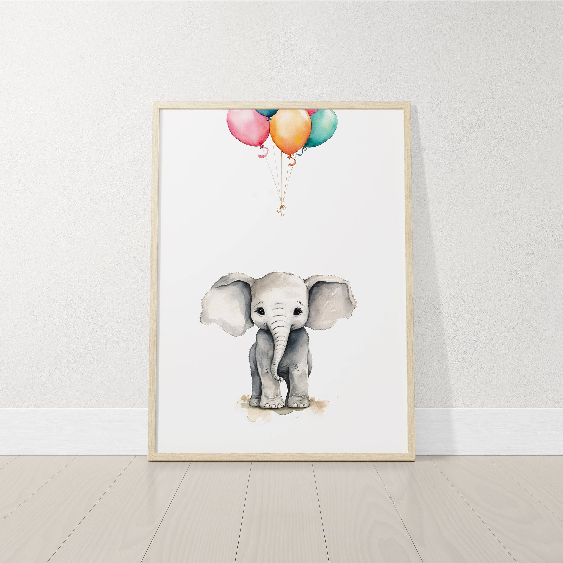 Elephant Nursery Prints | Set of 3 | Neutral Balloon Wall Art for Baby's Bedroom - RoseRowanDesign