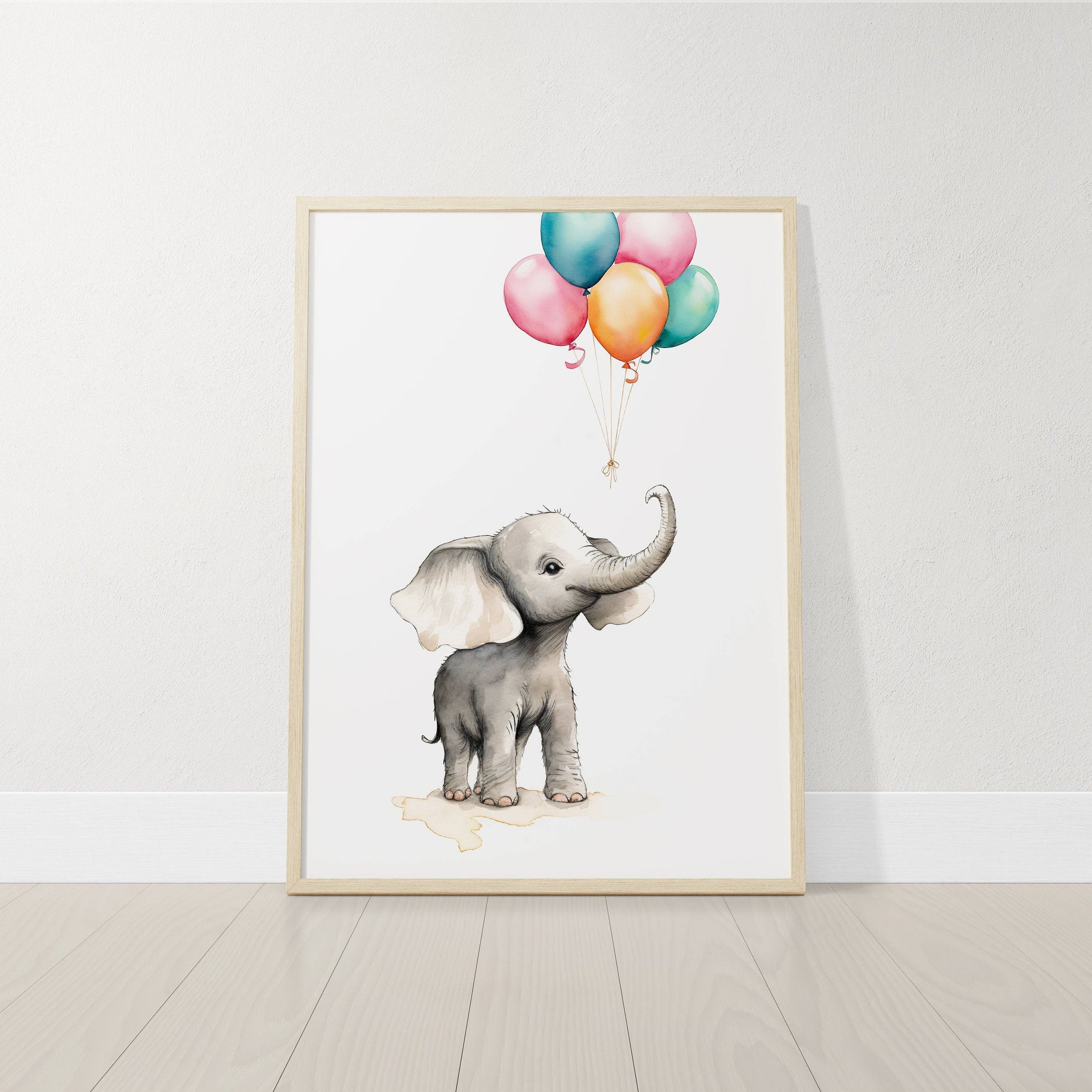 Elephant Nursery Prints | Set of 3 | Neutral Balloon Wall Art for Baby's Bedroom - RoseRowanDesign