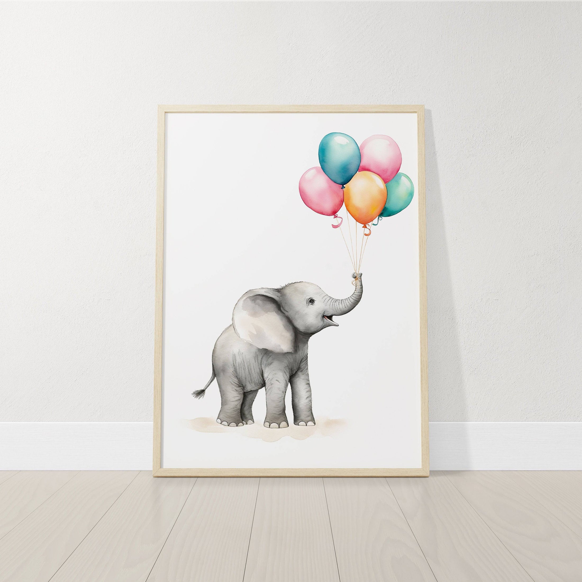 Elephant Nursery Prints | Set of 3 | Neutral Balloon Wall Art for Baby's Bedroom - RoseRowanDesign