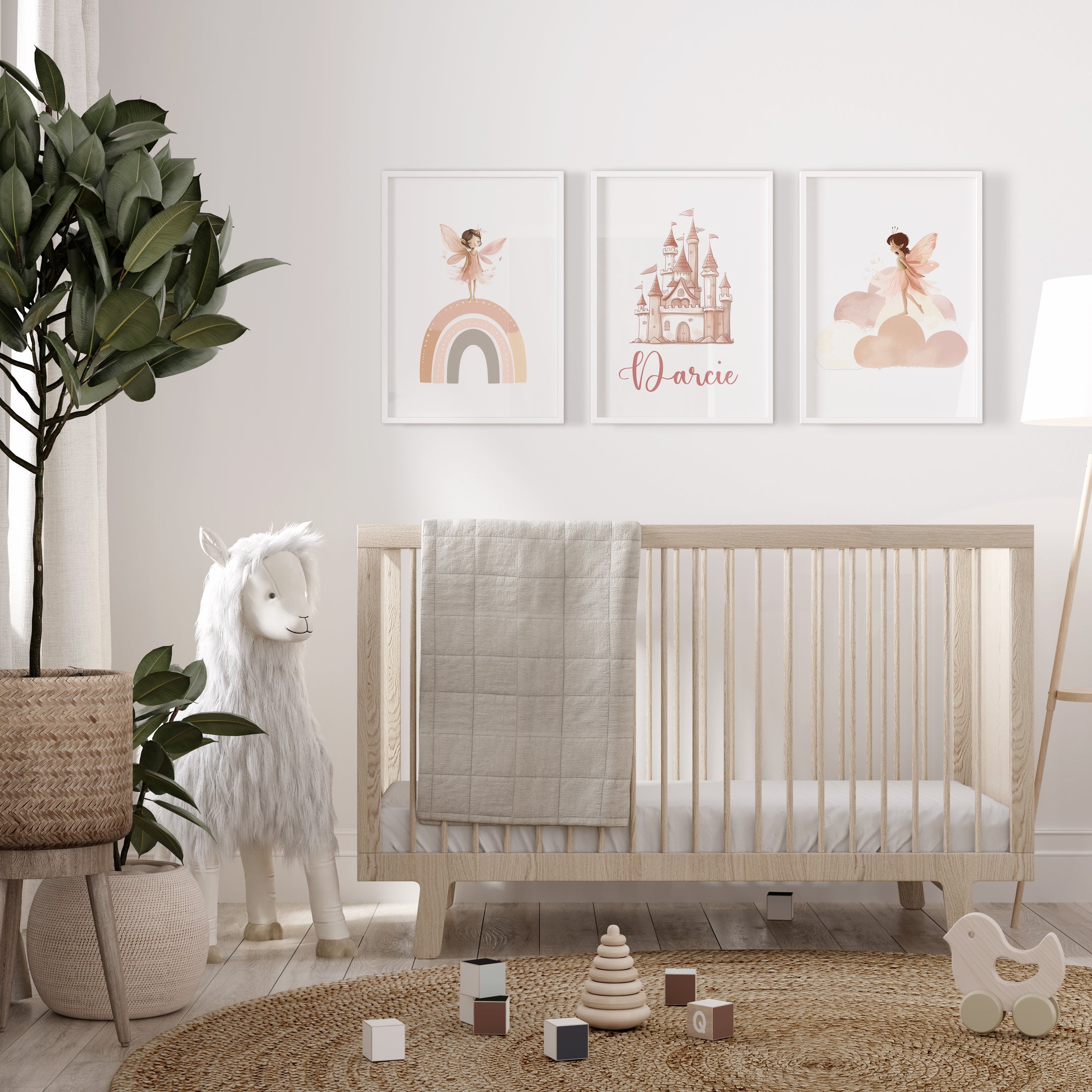 Fairy Nursery Prints | Set of 3 | Personalised Castle Wall Art for Girls' Room - RoseRowanDesign