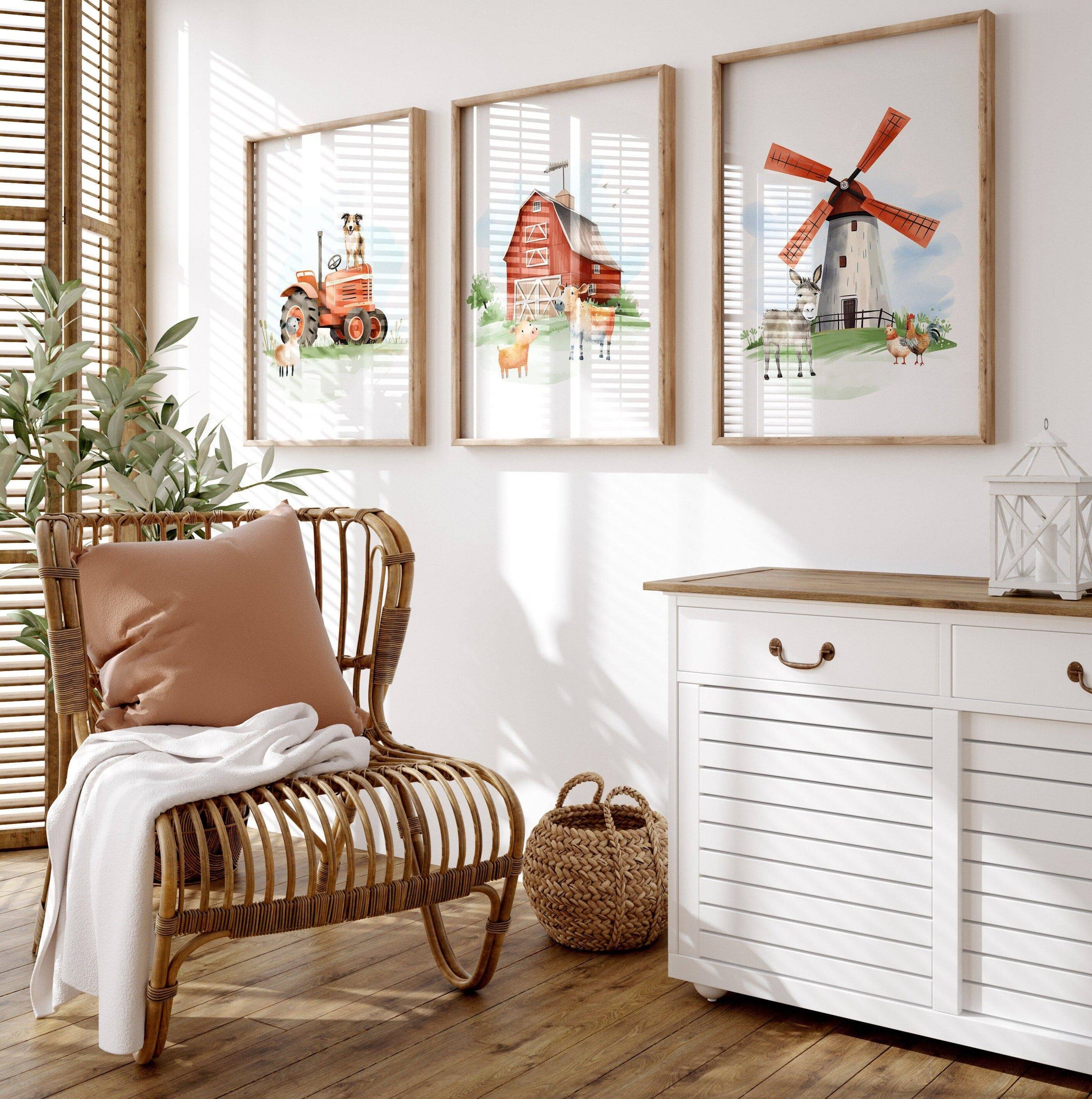 Farm Animal Nursery Prints | Set of 3 | Tractor & Animal Wall Art for Baby Boys' Bedroom & Playroom - RoseRowanDesign