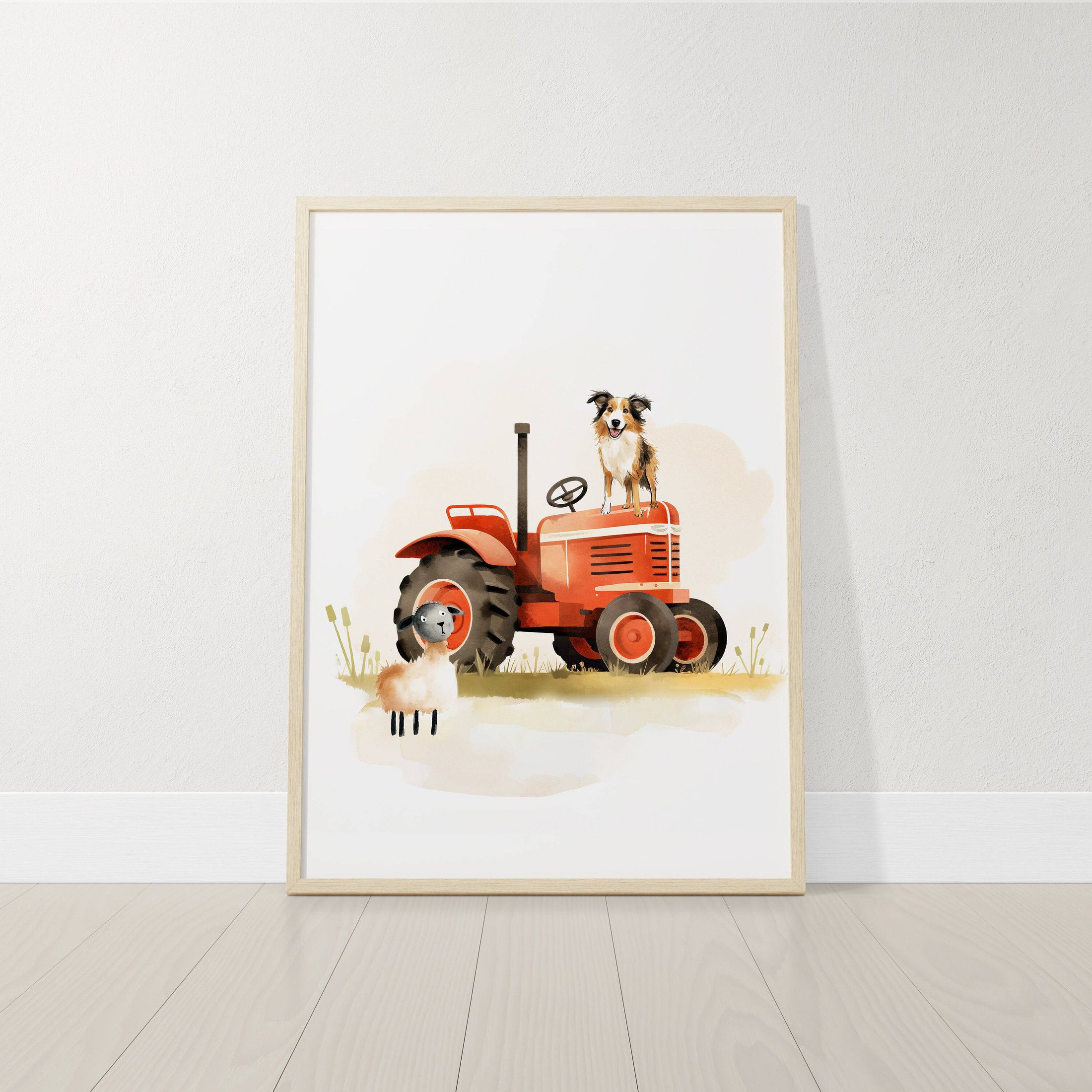 Farm Nursery Prints | Set of 3 | Tractor & Red Barn Wall Art for Baby Boys' Room - RoseRowanDesign
