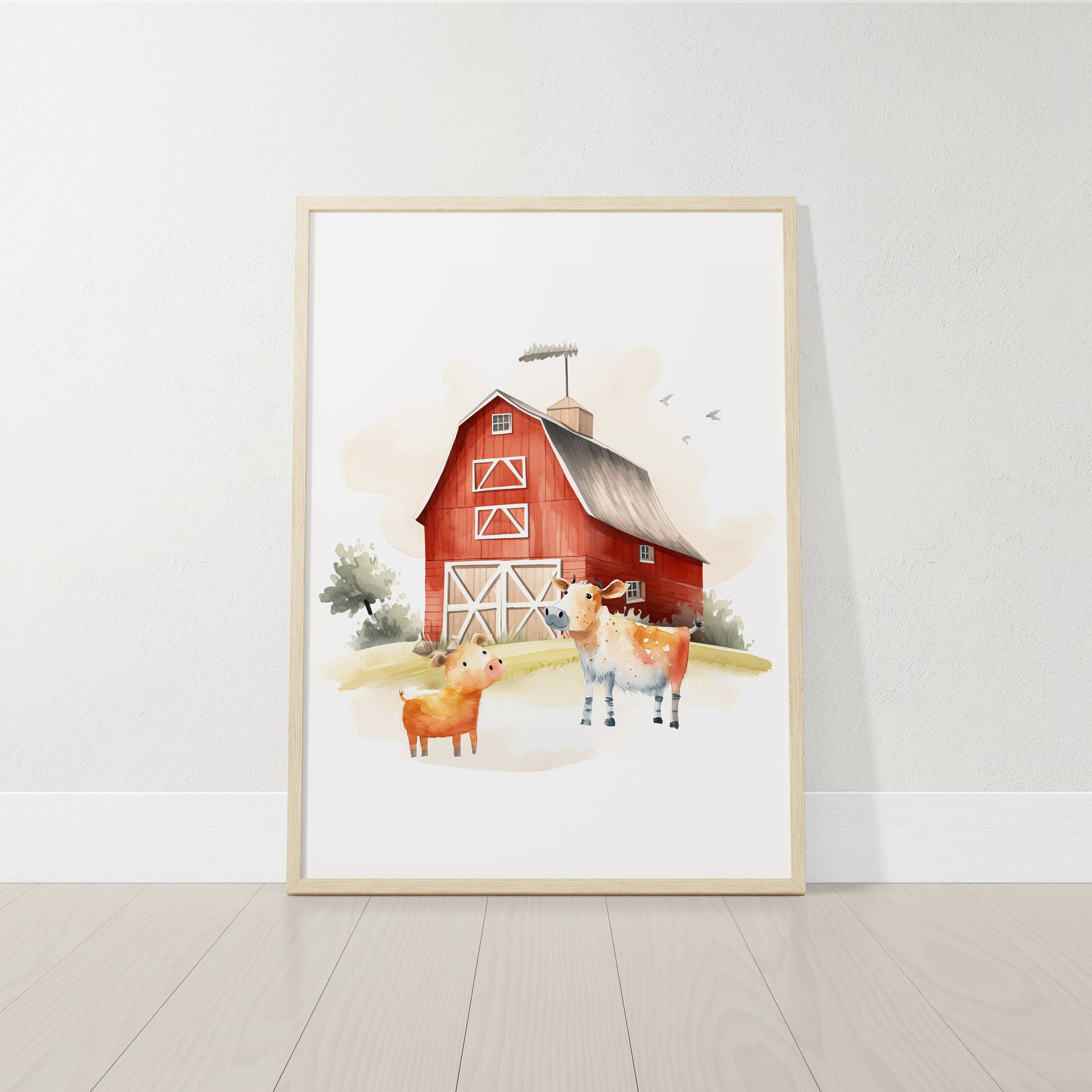 Farm Nursery Prints | Set of 3 | Tractor & Red Barn Wall Art for Baby Boys' Room - RoseRowanDesign