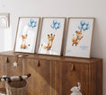Load image into Gallery viewer, Fox & Balloons Nursery Prints | Set of 3 | Cute Animal Wall Art for Baby Boy's Room - RoseRowanDesign
