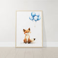 Load image into Gallery viewer, Fox & Balloons Nursery Prints | Set of 3 | Cute Animal Wall Art for Baby Boy's Room - RoseRowanDesign
