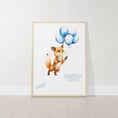 Load image into Gallery viewer, Fox & Balloons Nursery Prints | Set of 3 | Cute Animal Wall Art for Baby Boy's Room - RoseRowanDesign
