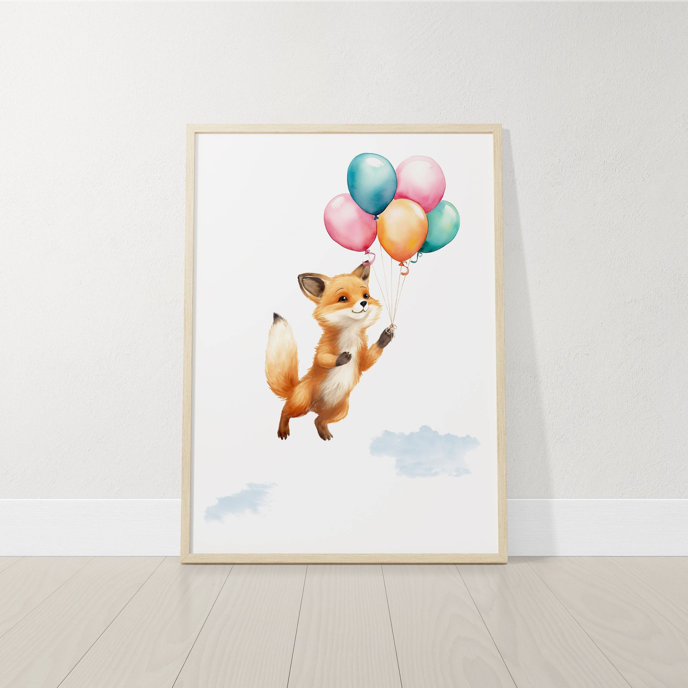 Fox & Balloons Nursery Prints | Set of 3 | Gender Neutral Wall Art for Baby's Bedroom - RoseRowanDesign