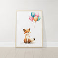 Load image into Gallery viewer, Fox & Balloons Nursery Prints | Set of 3 | Gender Neutral Wall Art for Baby's Bedroom - RoseRowanDesign
