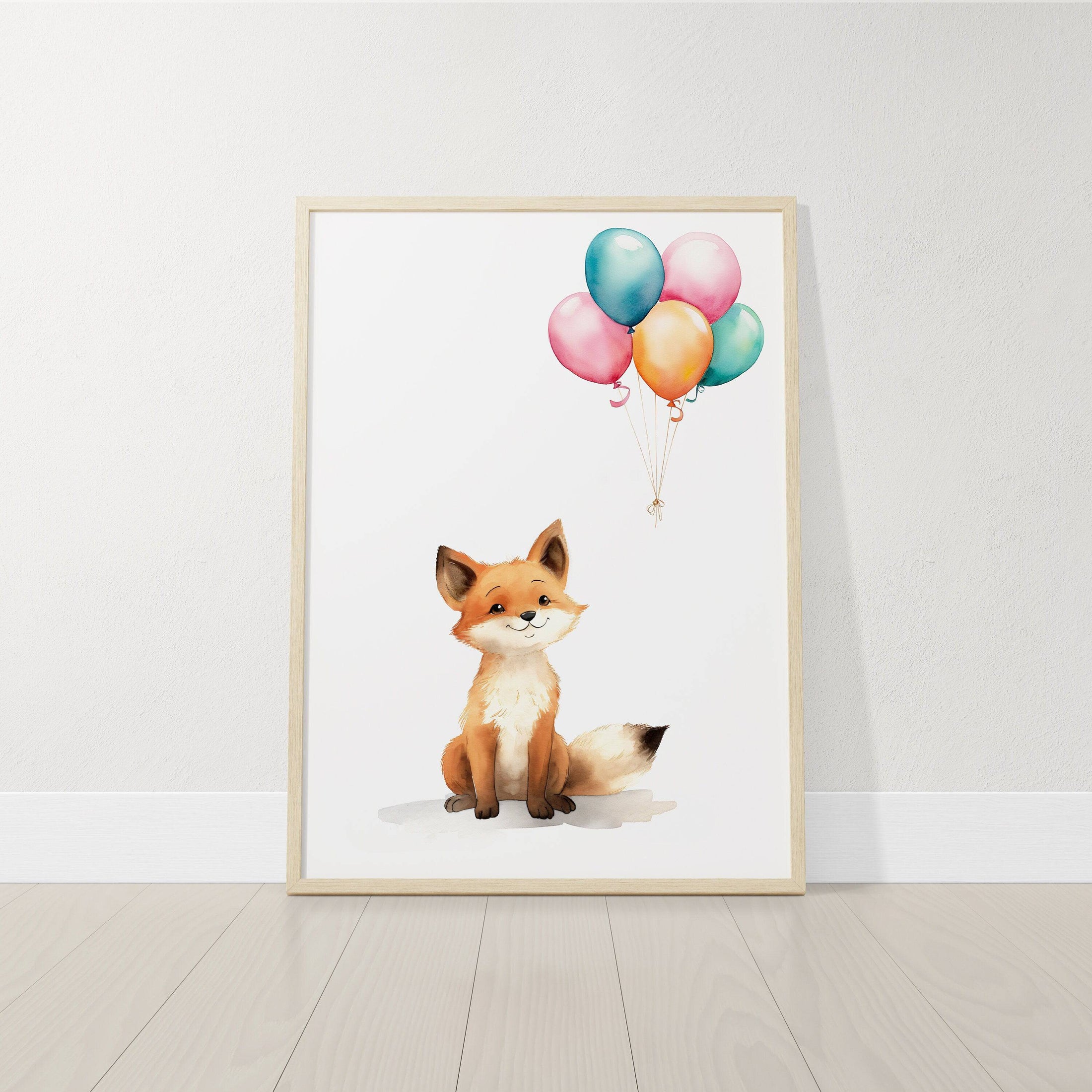 Fox & Balloons Nursery Prints | Set of 3 | Gender Neutral Wall Art for Baby's Bedroom - RoseRowanDesign