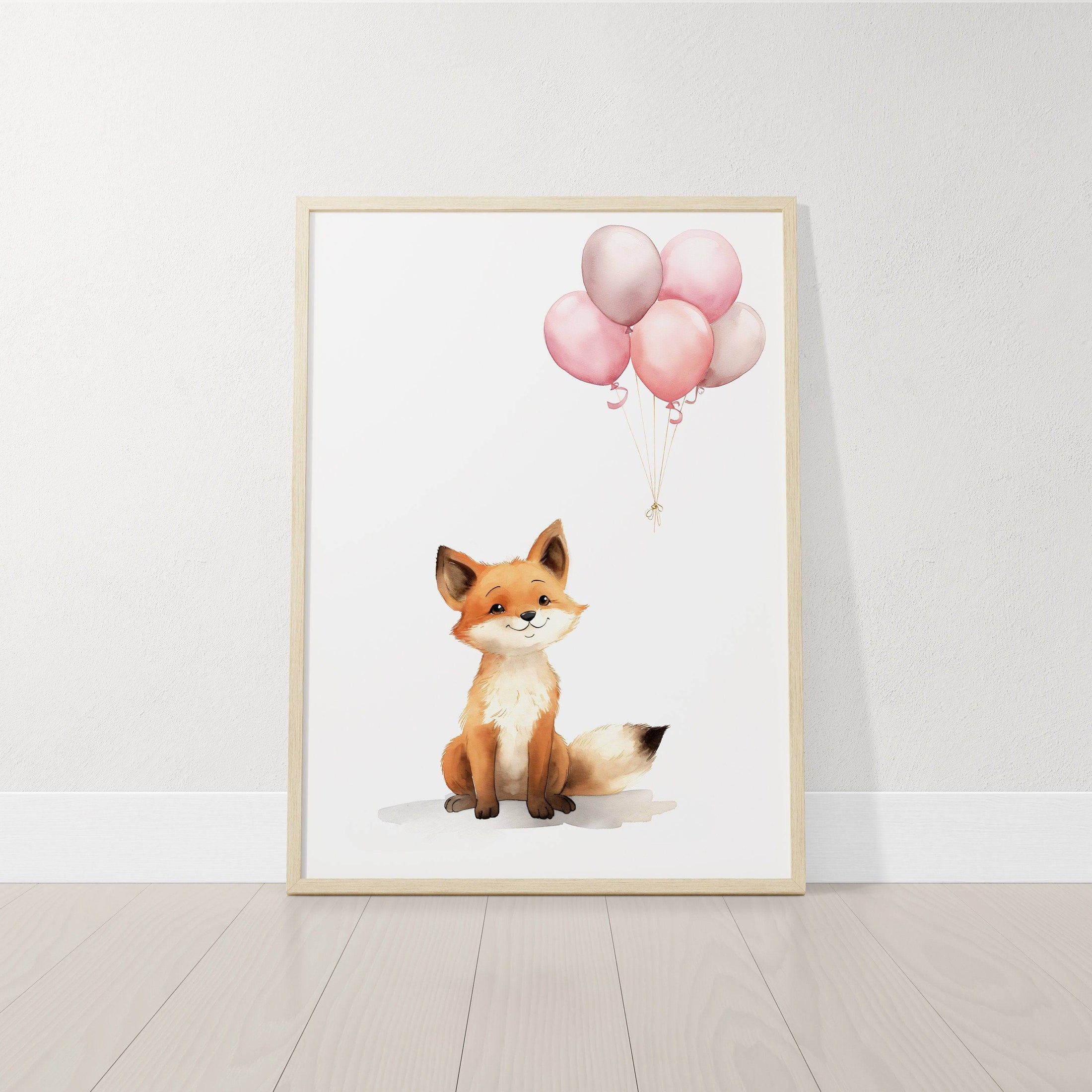 Fox & Balloons Nursery Prints | Set of 3 | Neutral Baby Girl Wall Art for Bedroom - RoseRowanDesign