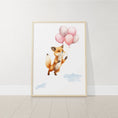 Load image into Gallery viewer, Fox & Balloons Nursery Prints | Set of 3 | Neutral Baby Girl Wall Art for Bedroom - RoseRowanDesign
