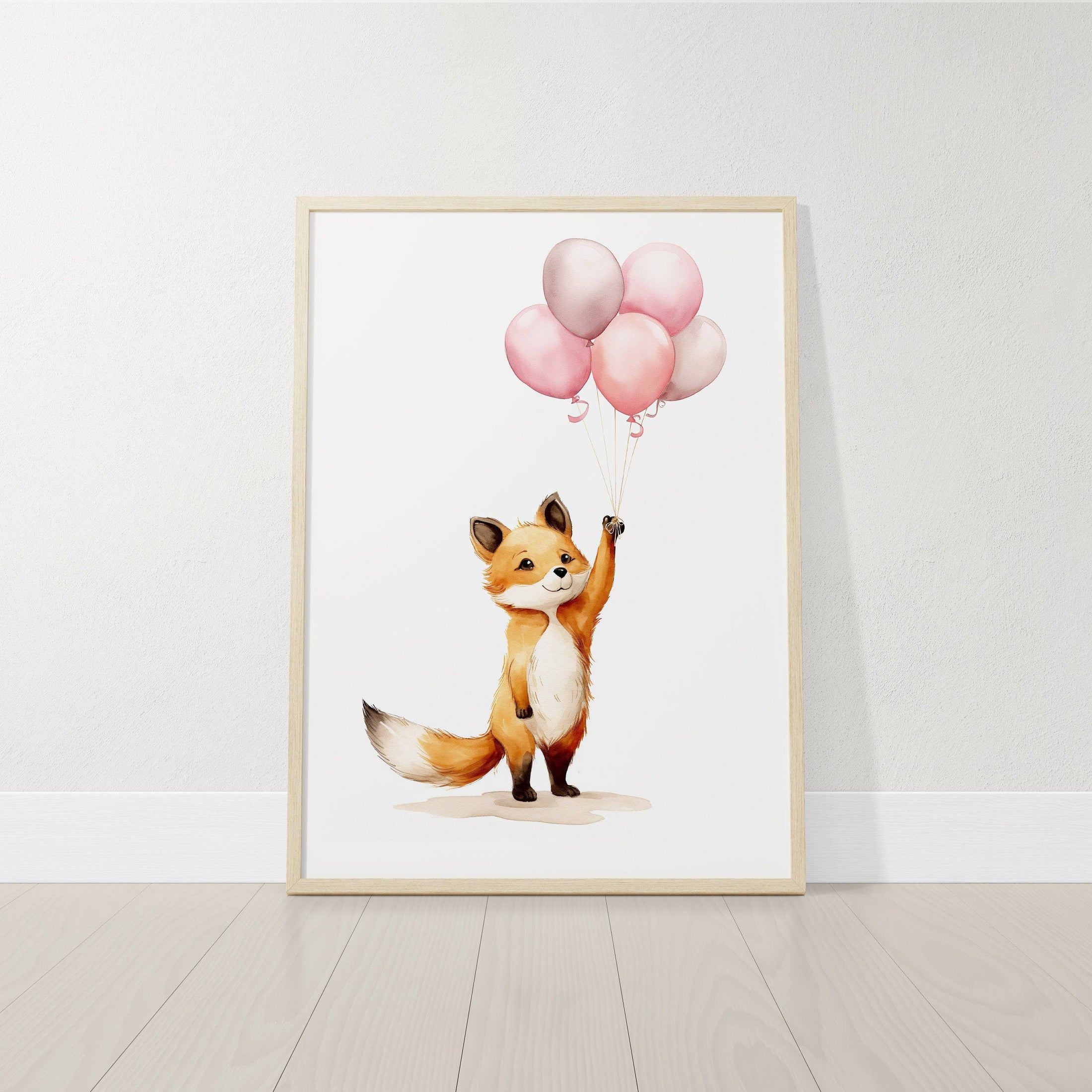 Fox & Balloons Nursery Prints | Set of 3 | Neutral Baby Girl Wall Art for Bedroom - RoseRowanDesign