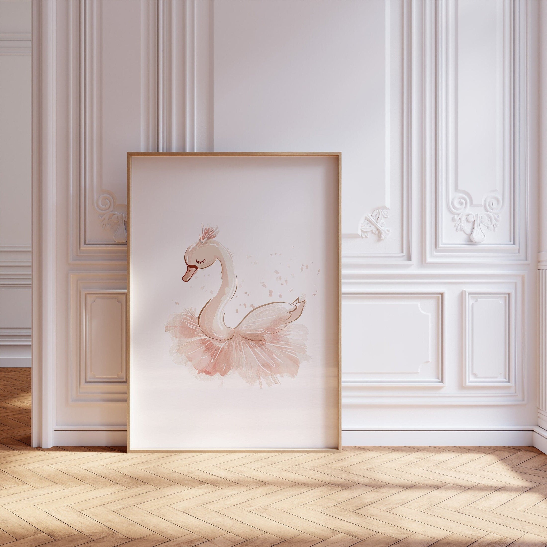 Girls Ballet Nursery Prints | Set of 3 | Bunny, Swan & Teddy in Pink Tutus for Girls' Bedroom - RoseRowanDesign