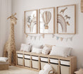 Load image into Gallery viewer, Hot Air Balloon and Rainbow Safari Animals | Beige | Set of 3 Nursery Prints - RoseRowanDesign
