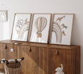 Load image into Gallery viewer, Hot Air Balloon and Rainbow Safari Animals | Beige | Set of 3 Nursery Prints - RoseRowanDesign
