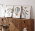 Load image into Gallery viewer, Hot Air Balloon and Rainbow Safari Animals | Green | Set of 3 Nursery Prints - RoseRowanDesign
