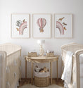Load image into Gallery viewer, Hot Air Balloon and Rainbow Safari Animals | Pink | Set of 3 Nursery Prints - RoseRowanDesign

