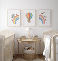 Load image into Gallery viewer, Hot Air Balloon and Rainbow Safari Animals | Rainbow | Set of 3 Nursery Prints - RoseRowanDesign
