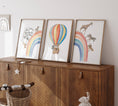 Load image into Gallery viewer, Hot Air Balloon and Rainbow Safari Animals | Rainbow | Set of 3 Nursery Prints - RoseRowanDesign
