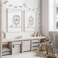 Load image into Gallery viewer, Line Art Nursery Prints | Set of 2 | Lion & Mouse Black and White Wall Art for Kids' Room - RoseRowanDesign

