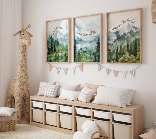 Mountain Nursery Prints | Set of 3 | Adventure Wall Art for Unisex Bedroom - RoseRowanDesign