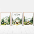 Load image into Gallery viewer, Mountain Nursery Prints | Set of 3 | Forest Adventure Wall Art for Unisex Bedroom - RoseRowanDesign
