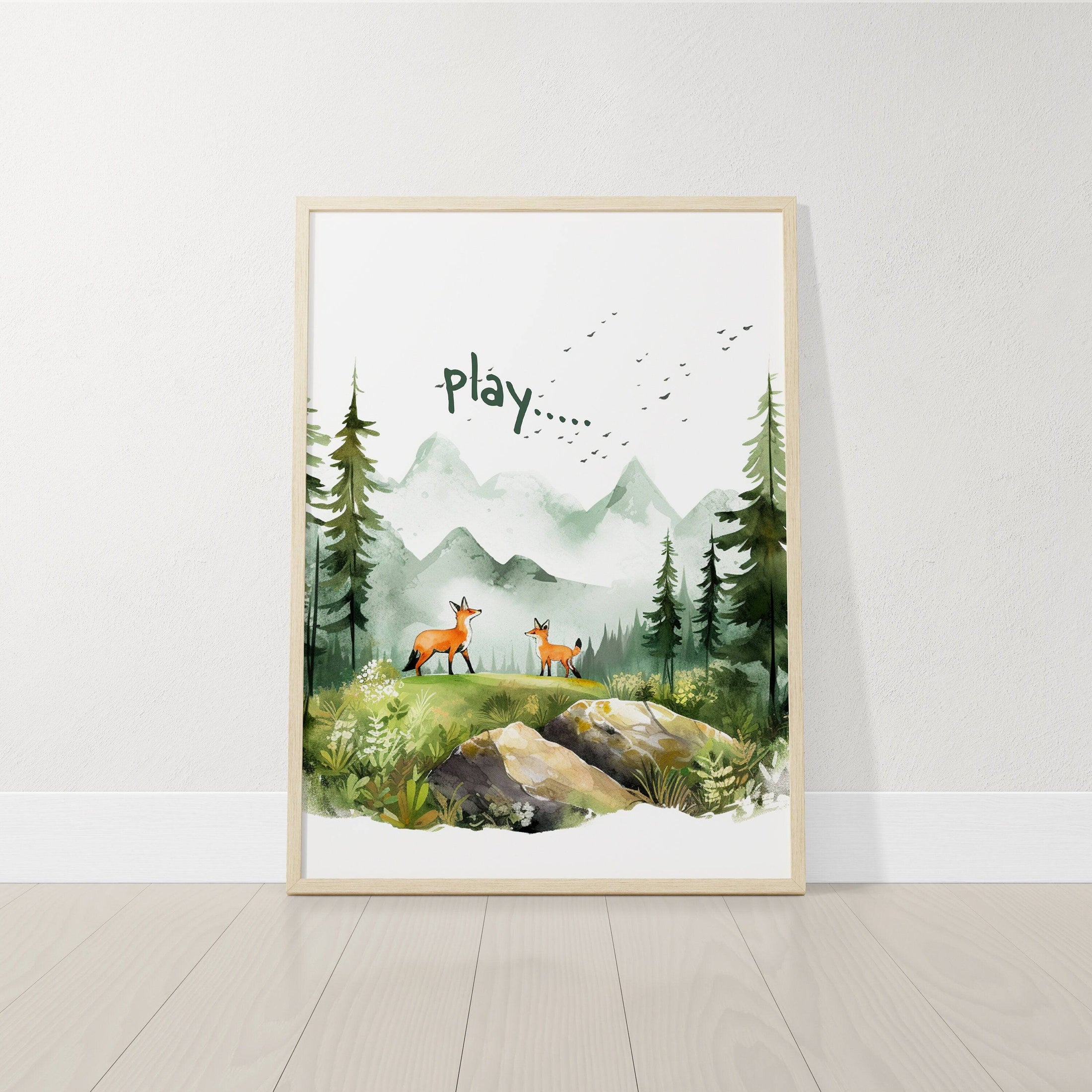 Mountain Nursery Prints | Set of 3 | Green Forest Adventure Wall Art for Unisex Bedroom - RoseRowanDesign