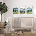 Load image into Gallery viewer, Mountain & Woodland Animal Prints | Set of 3 | Green Forest Wall Art for Unisex Nursery - RoseRowanDesign
