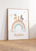 Load image into Gallery viewer, Personalised Set of 3 Safari Animal Prints for Nursery, Bedroom or Playroom, Gender Neutral Baby's Room, Hot Air Balloon, Boat & Rainbow - RoseRowanDesign
