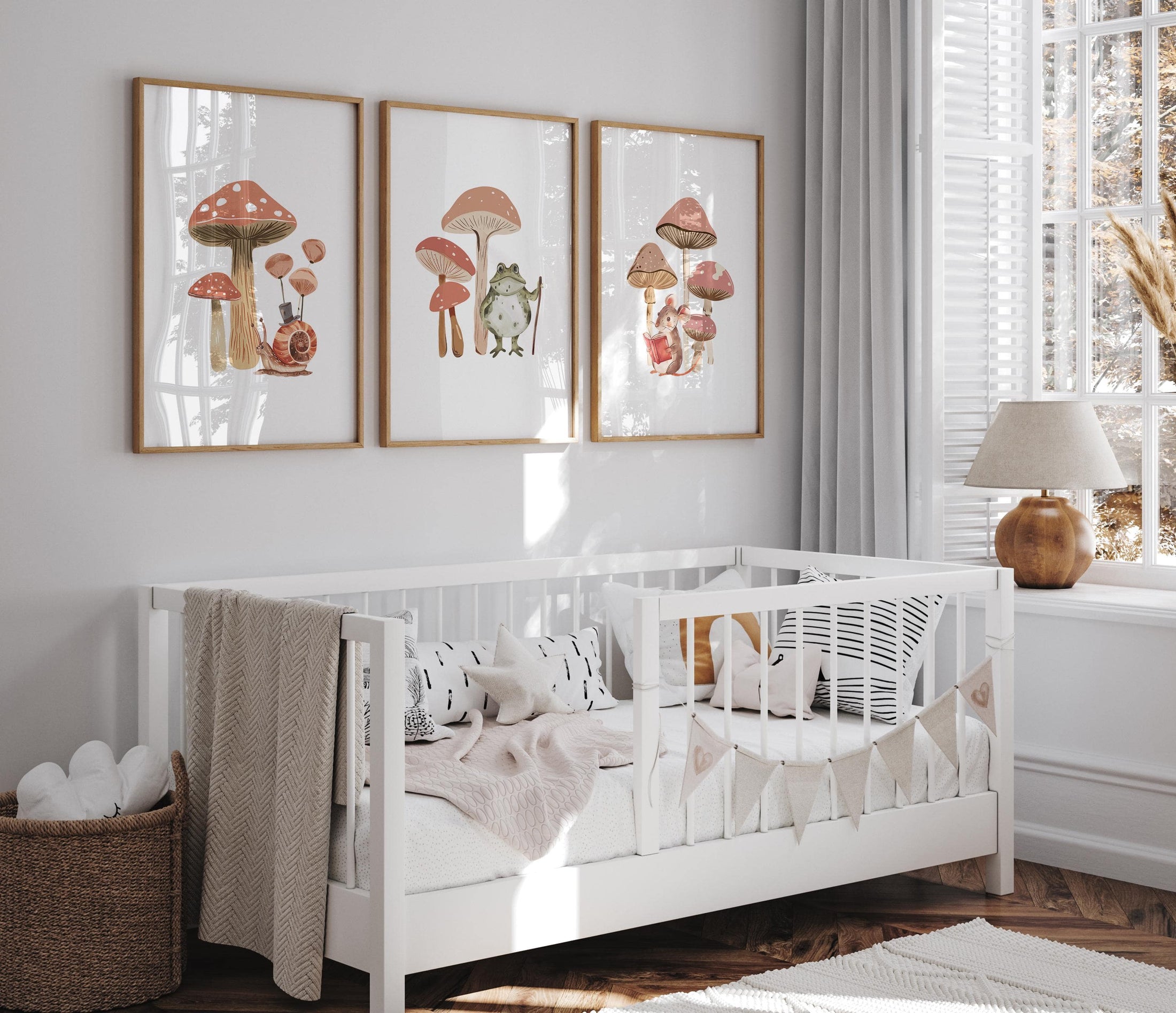 Mushroom Nursery Prints | Set of 3 | Neutral Boho Forest Wall Art for Kids' Bedroom - RoseRowanDesign