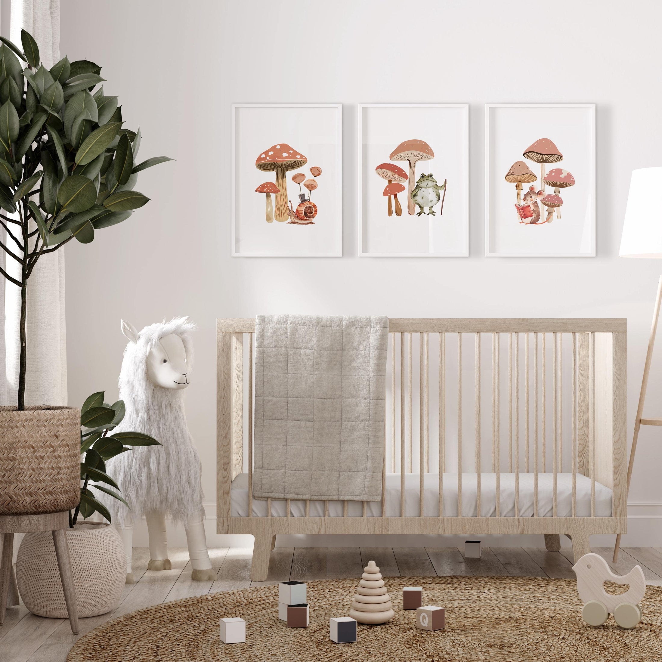 Mushroom Nursery Prints | Set of 3 | Neutral Boho Forest Wall Art for Kids' Bedroom - RoseRowanDesign