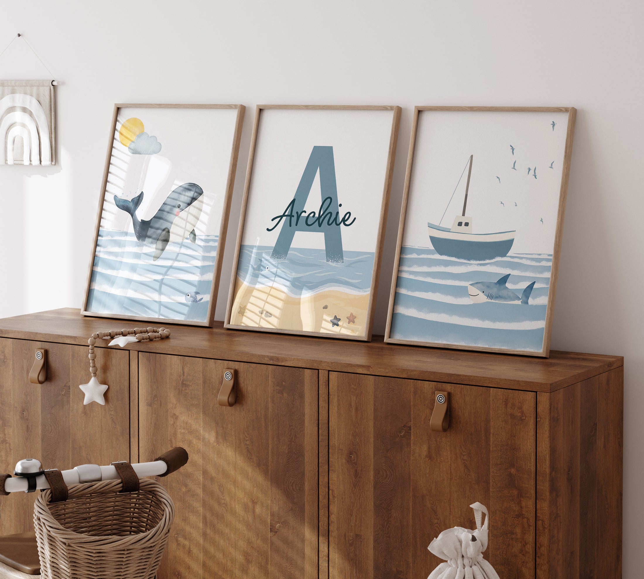 Ocean Nursery Prints | Set of 3 | Personalized ocean Wall Art for childs' Room - RoseRowanDesign