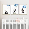 Load image into Gallery viewer, Panda Bear Nursery Prints | Set of 3 | Blue Balloon Wall Art for Baby Boy's Room - RoseRowanDesign
