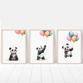Load image into Gallery viewer, Panda Bear Nursery Prints | Set of 3 | Neutral Animal Wall Art for Baby's Bedroom - RoseRowanDesign
