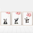 Load image into Gallery viewer, Panda Bear Nursery Prints | Set of 3 | Pink Balloon Wall Art for Baby Girl's Bedroom - RoseRowanDesign
