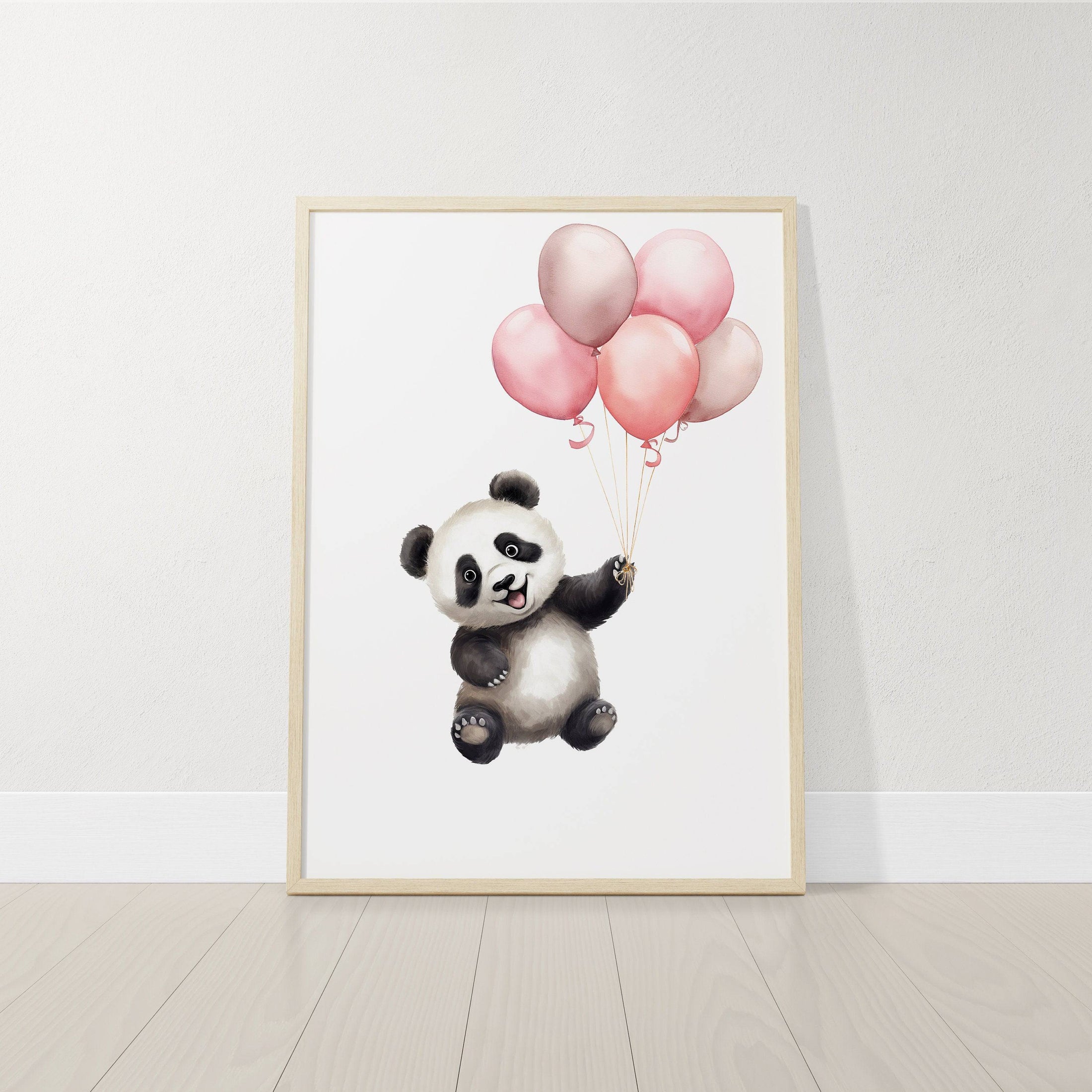 Panda Bear Nursery Prints | Set of 3 | Pink Balloon Wall Art for Baby Girl's Bedroom - RoseRowanDesign