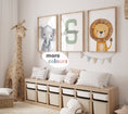 Load image into Gallery viewer, Personalised Child's Name Safari Animal Wall Art | Plain Background | Set of 3 Nursery Prints - RoseRowanDesign
