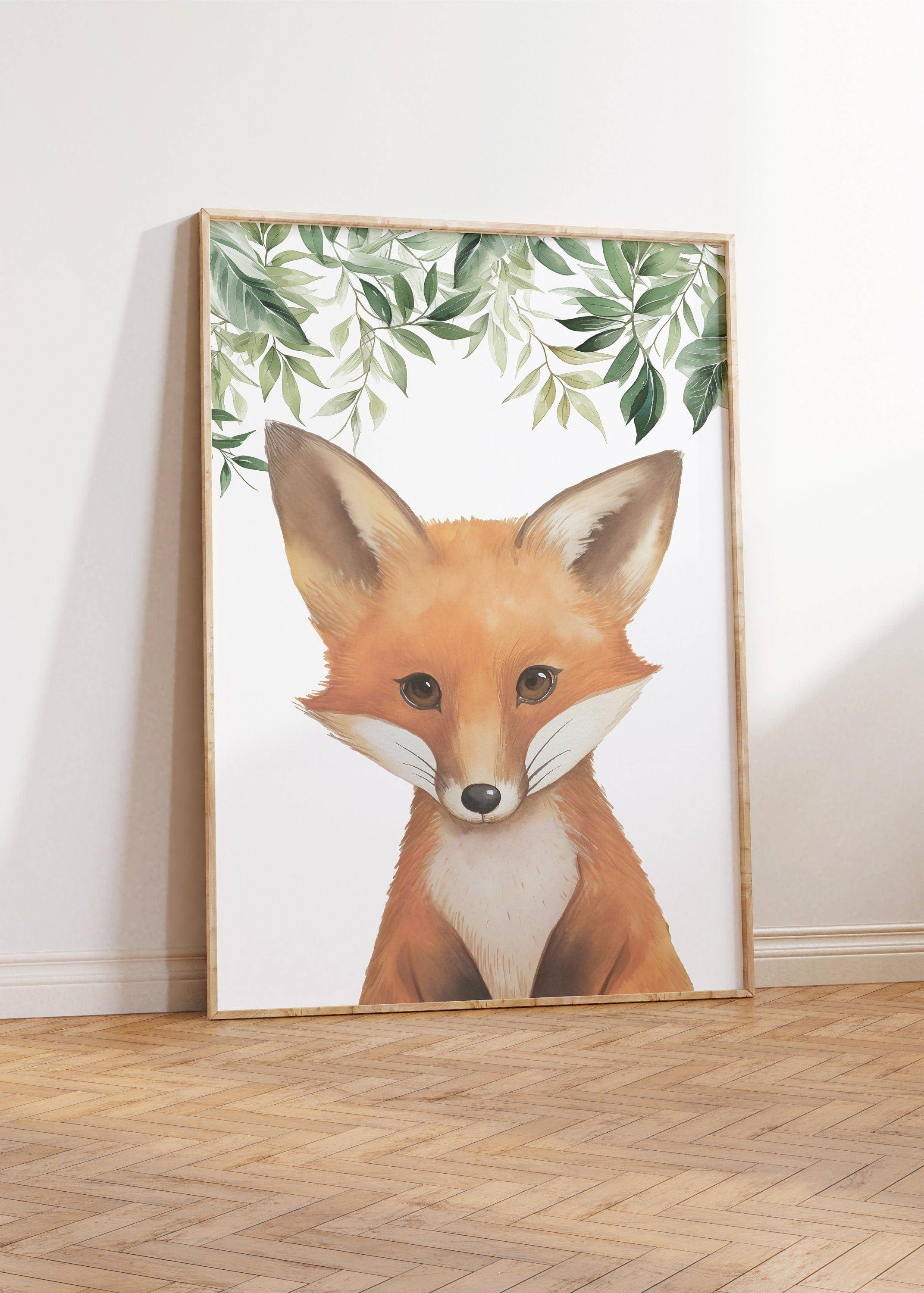 Personalised Child's Name Woodland Animal Wall Art | Leaves Background | Set of 3 Nursery Prints - RoseRowanDesign