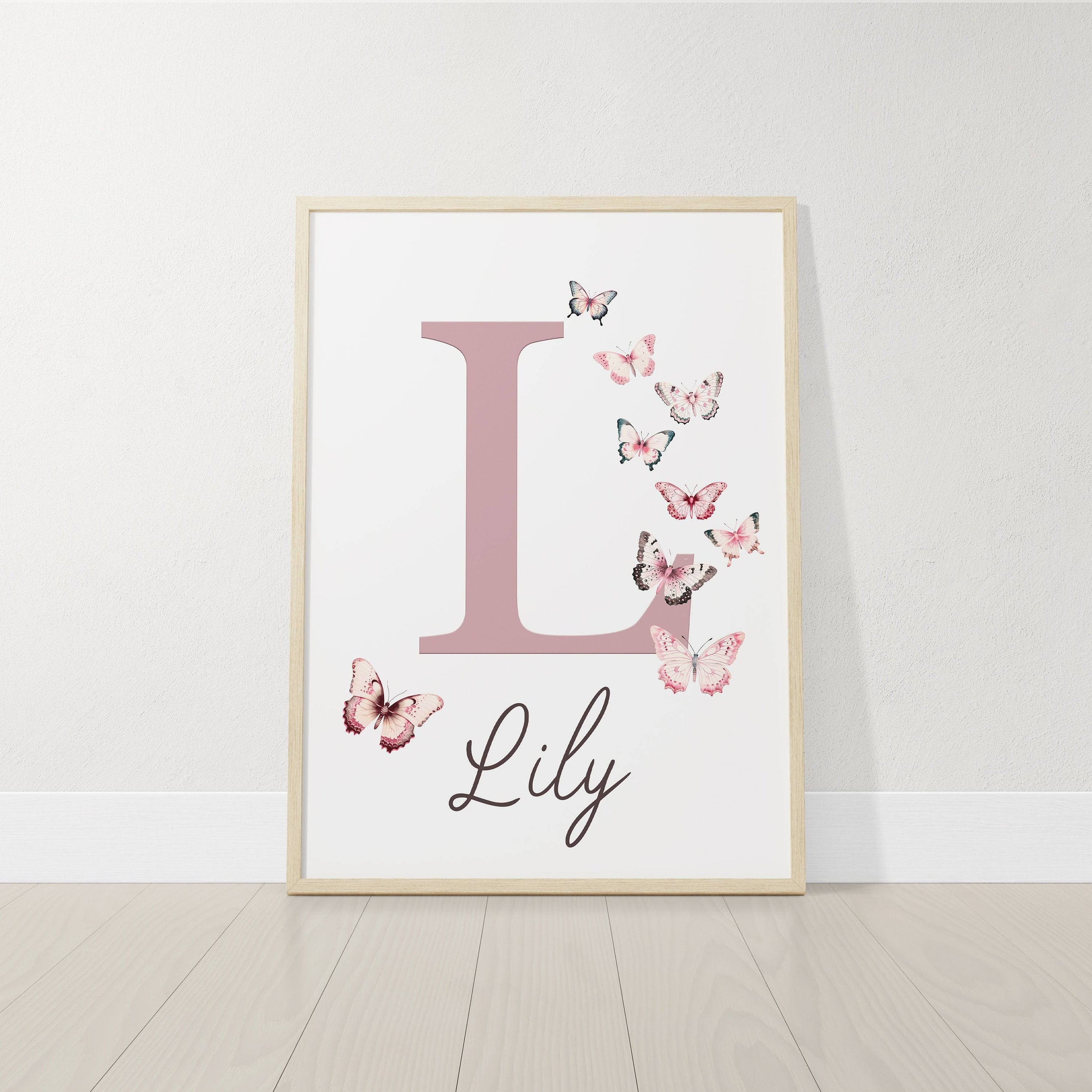 Personalised Pink Butterflies | Set of 3 Nursery Wall Art | Girls' Room Decor - RoseRowanDesign