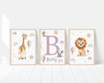 Load image into Gallery viewer, Personalised Safari Animal Prints | Set of 3 Boho Nursery Wall Art for Baby’s Room - RoseRowanDesign
