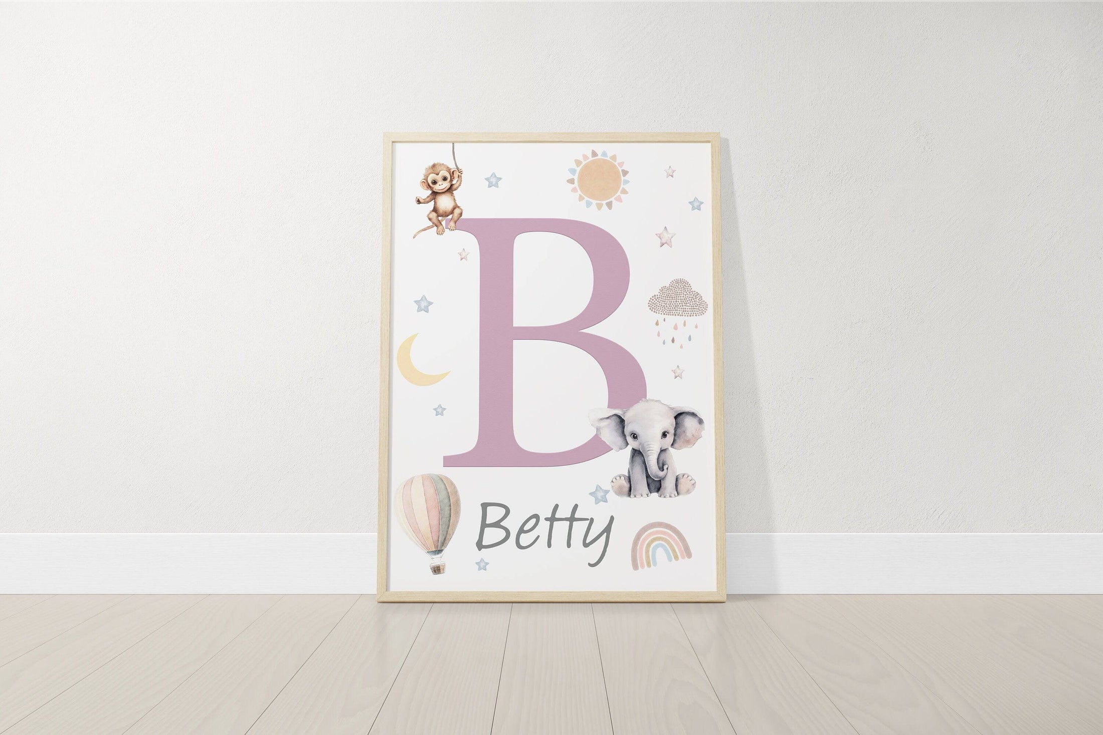 Personalised Safari Animal Prints | Set of 3 Boho Nursery Wall Art for Baby’s Room - RoseRowanDesign