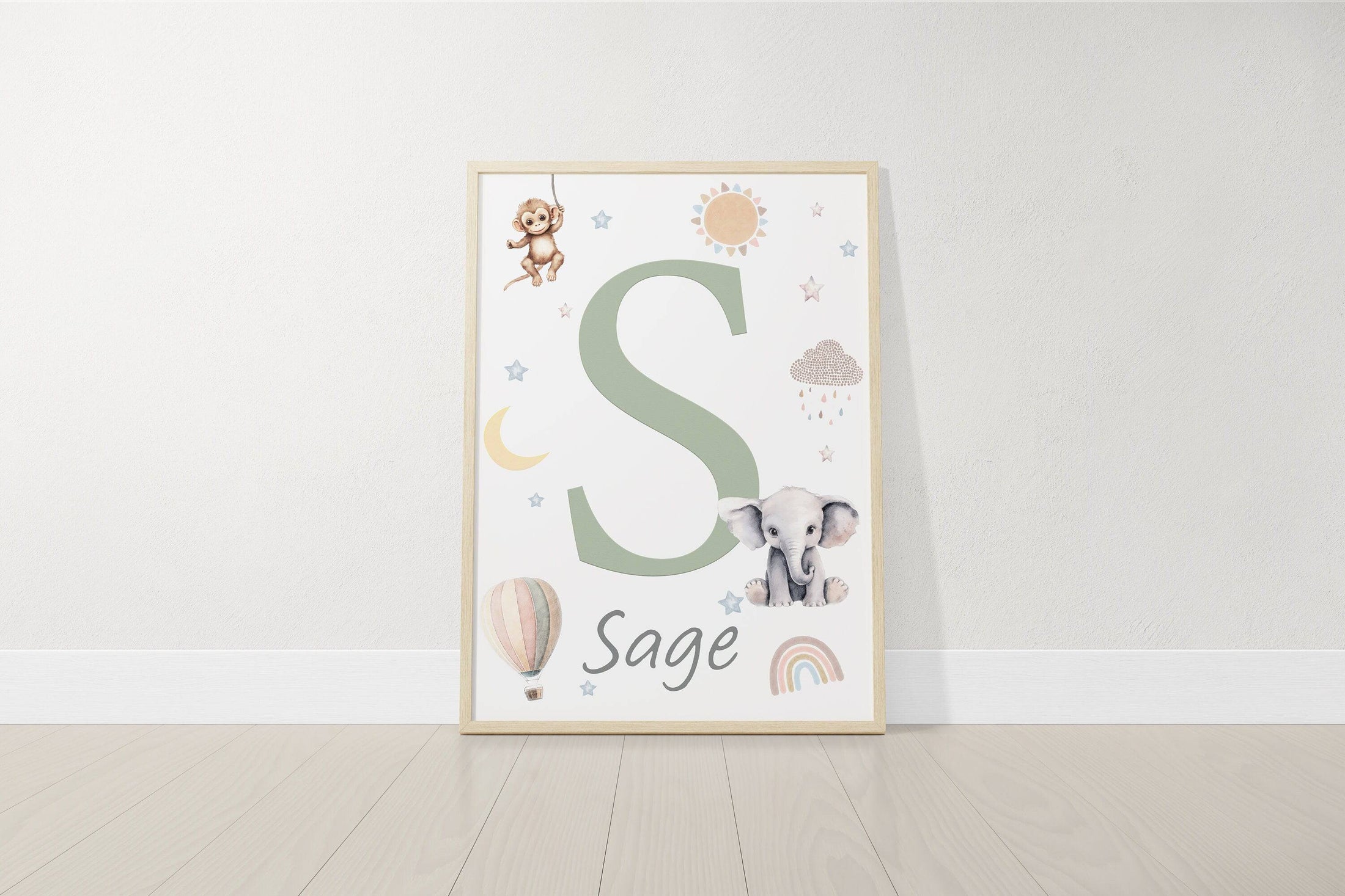 Personalised Safari Animal Prints | Set of 3 Boho Nursery Wall Art for Baby’s Room - RoseRowanDesign