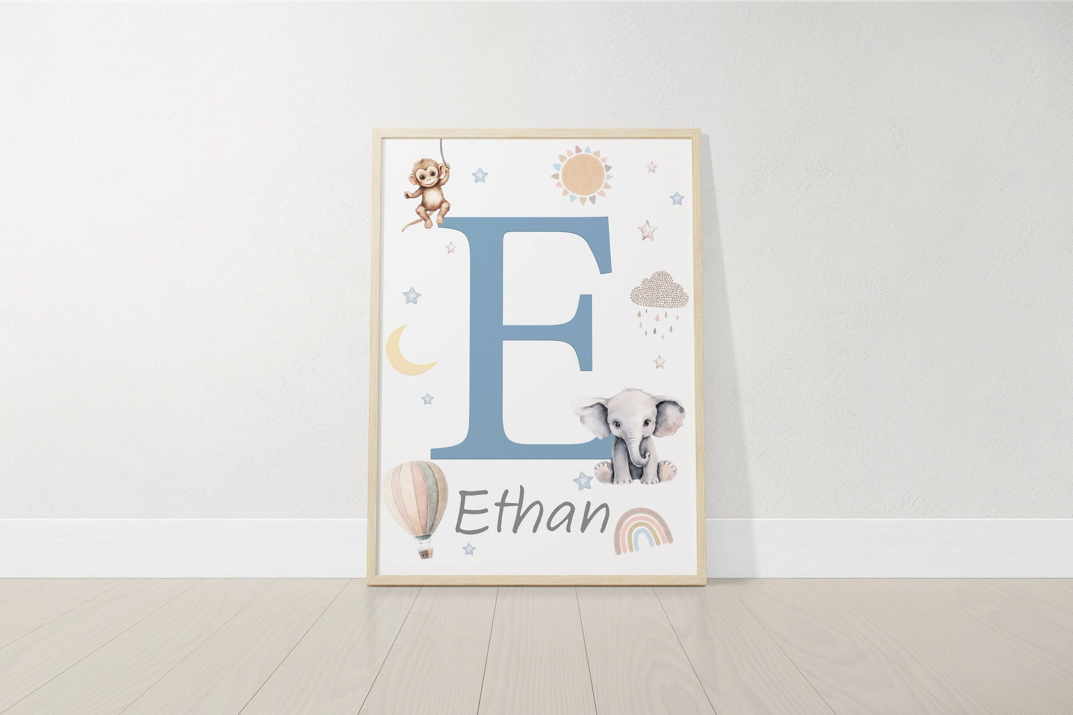Personalised Safari Animal Prints | Set of 3 Boho Nursery Wall Art for Baby’s Room - RoseRowanDesign