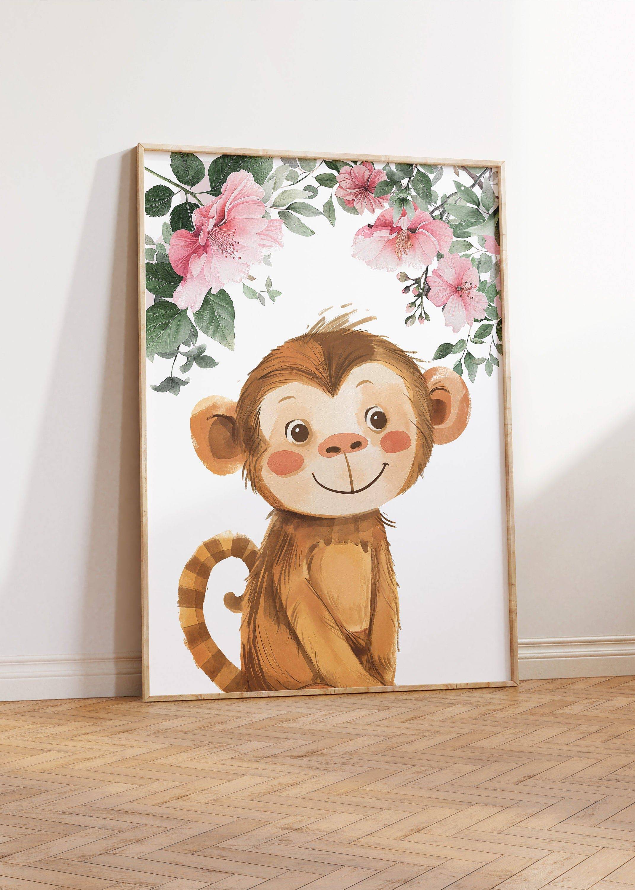 Personalised Safari Animal Prints | Set of 3 for Pink Baby Girls' Bedroom | Custom Initial & Jungle Animals - RoseRowanDesign
