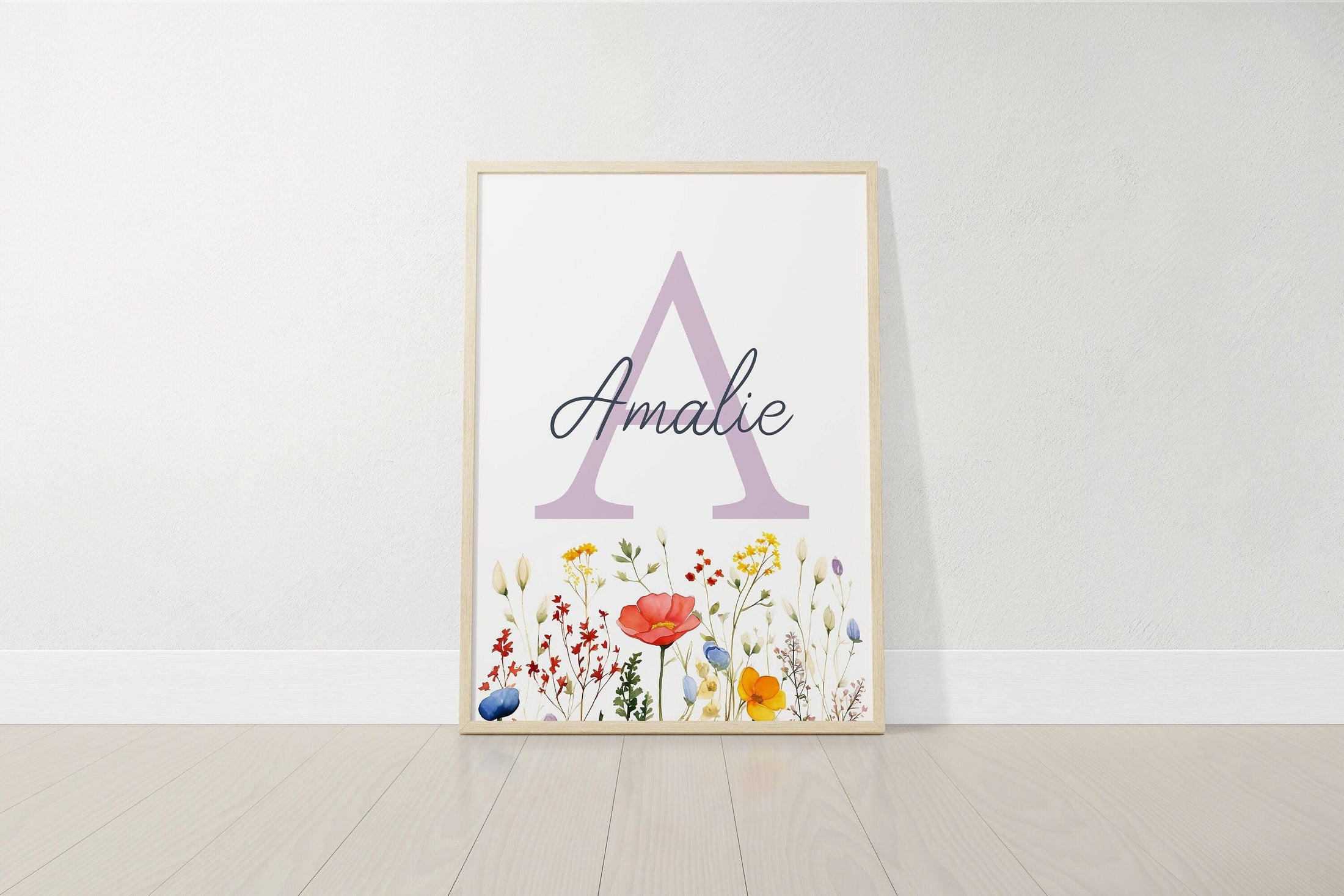 Personalised Wildflower Nursery Prints | Set of 3 | Botanical Floral Decor for Girls' Room - RoseRowanDesign