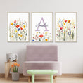 Load image into Gallery viewer, Personalised Wildflower Nursery Prints | Set of 3 | Botanical Floral Decor for Girls' Room - RoseRowanDesign
